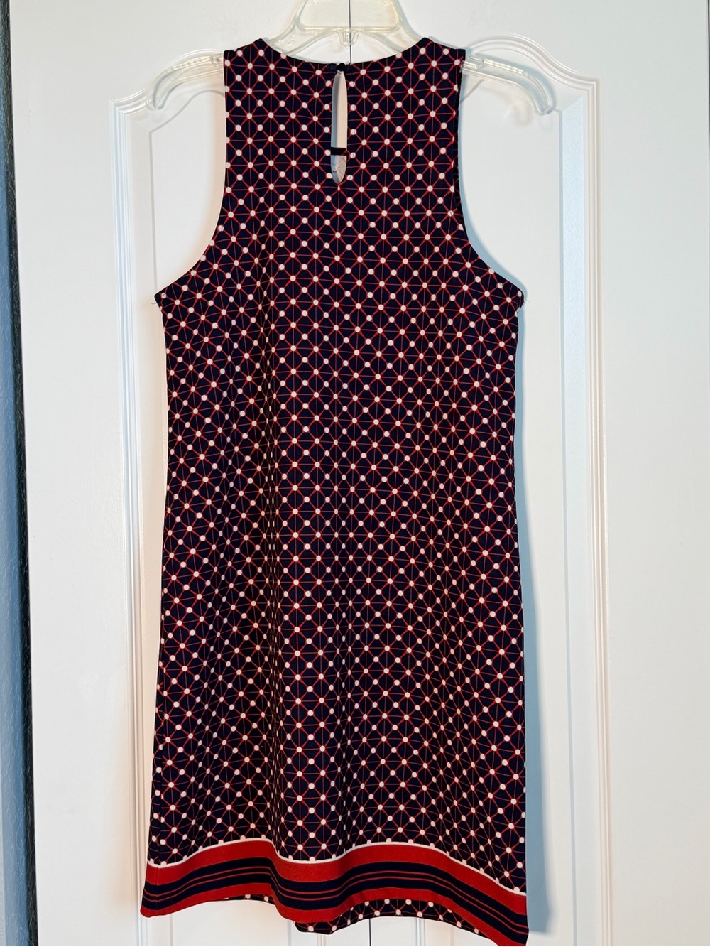 Banana Republic Navy Dress with Coral Geometric Print